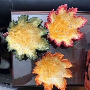 12 Autumn Leaf Ceramic Bowls - Green, Orange, Red